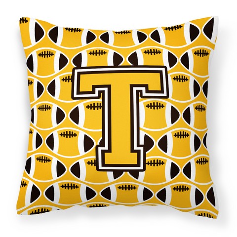 Letter T Football Black - Old Gold & White Fabric Decorative Pillow