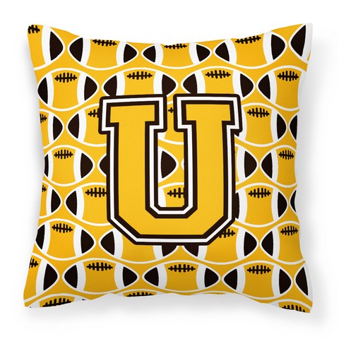 Letter U Football Black - Old Gold & White Fabric Decorative Pillow