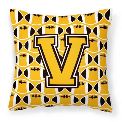 Letter V Football Black - Old Gold & White Fabric Decorative Pillow