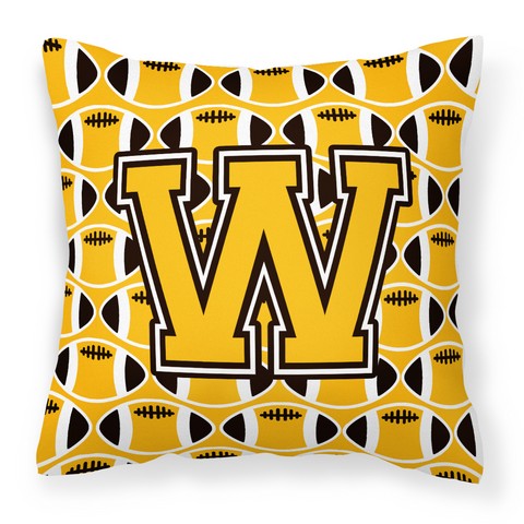 Letter W Football Black - Old Gold & White Fabric Decorative Pillow