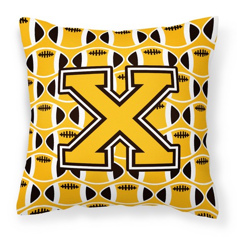 Letter X Football Black - Old Gold & White Fabric Decorative Pillow