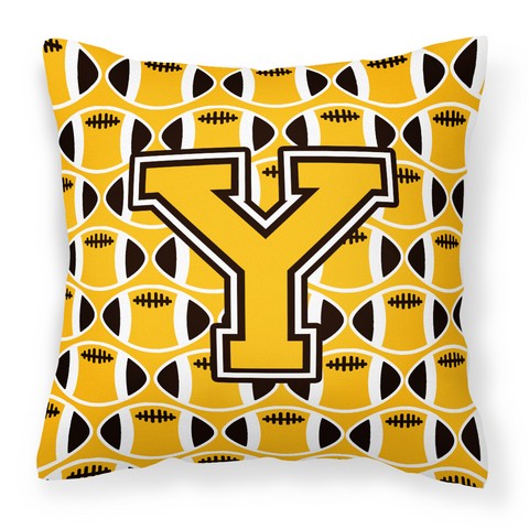 Letter Y Football Black - Old Gold & White Fabric Decorative Pillow