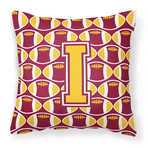 Picture of Carolines Treasures CJ1081-IPW1414 Letter I Football Maroon & Gold Fabric Decorative Pillow