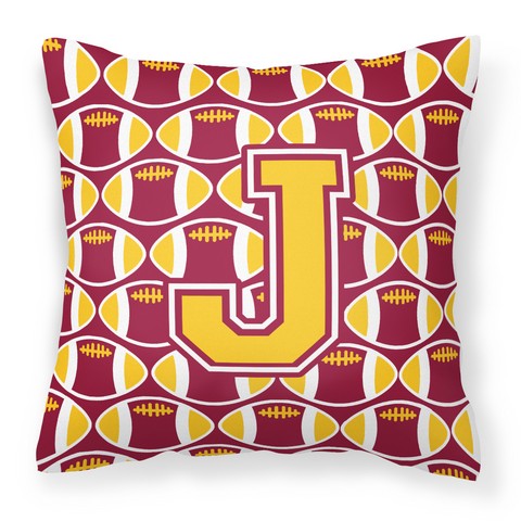 Letter J Football Maroon & Gold Fabric Decorative Pillow - Maroon & Gold - 14in. H x 3in. W x 14in. L