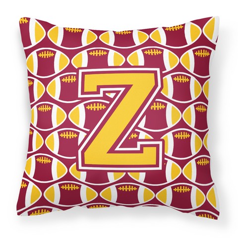 Picture of Carolines Treasures CJ1081-ZPW1414 Letter Z Football Maroon & Gold Fabric Decorative Pillow