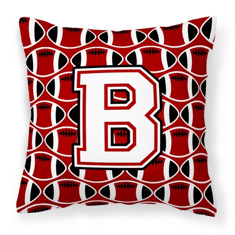 Letter B Football Cardinal & White Fabric Decorative Pillow