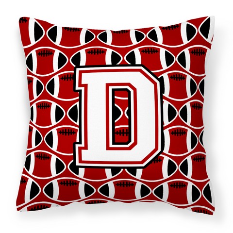 CJ1082-DPW1414 Letter D Football Cardinal & White Fabric Decorative Pillow