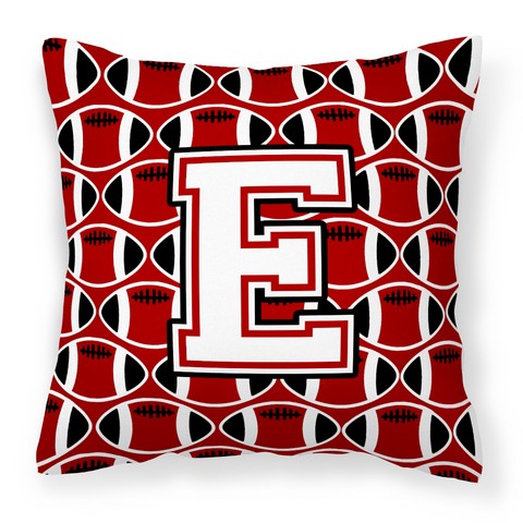 Letter E Football Cardinal & White Fabric Decorative Pillow - Cardinal & White - 14in. H x 3in. W x 14in. L