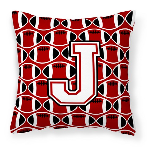 Picture of Carolines Treasures CJ1082-JPW1414 Letter J Football Cardinal & White Fabric Decorative Pillow