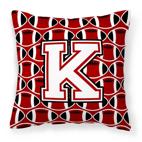 Picture of Carolines Treasures CJ1082-KPW1414 Letter K Football Cardinal & White Fabric Decorative Pillow