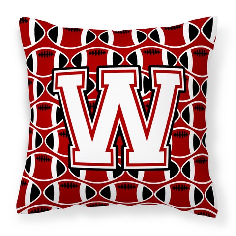 CJ1082-WPW1414 Letter W Football Cardinal & White Fabric Decorative Pillow