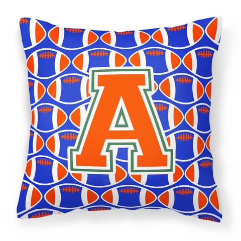 Letter A Football Green - Blue & Orange Fabric Decorative Pillow