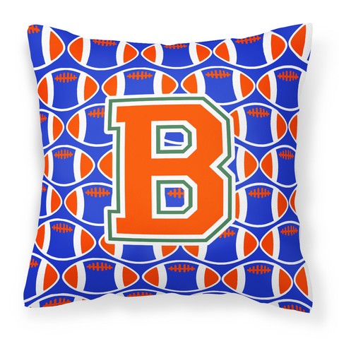 Letter B Football Green - Blue & Orange Fabric Decorative Pillow