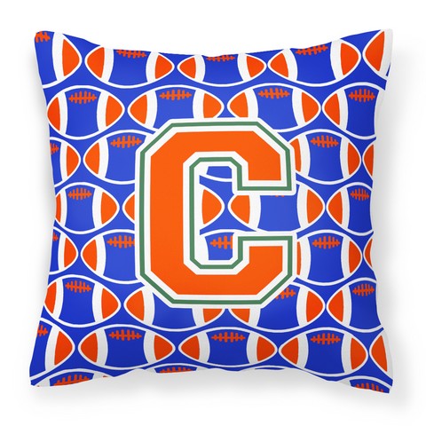 Letter C Football Green - Blue & Orange Fabric Decorative Pillow