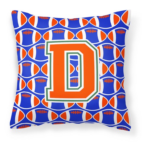 Letter D Football Green - Blue & Orange Fabric Decorative Pillow