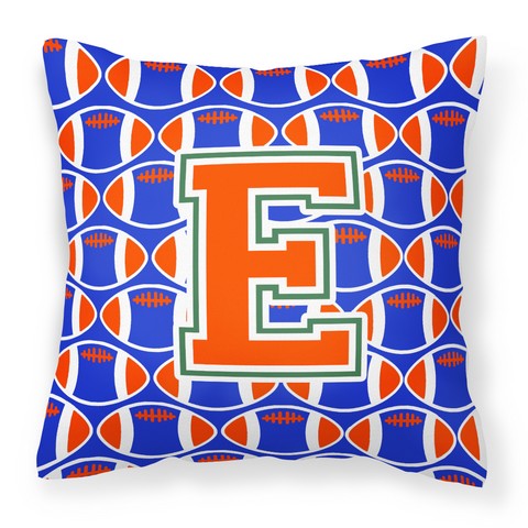 Letter E Football Green - Blue & Orange Fabric Decorative Pillow