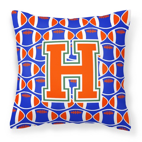 Letter H Football Green - Blue & Orange Fabric Decorative Pillow