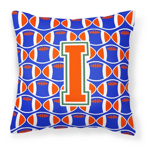 Letter I Football Green - Blue & Orange Fabric Decorative Pillow