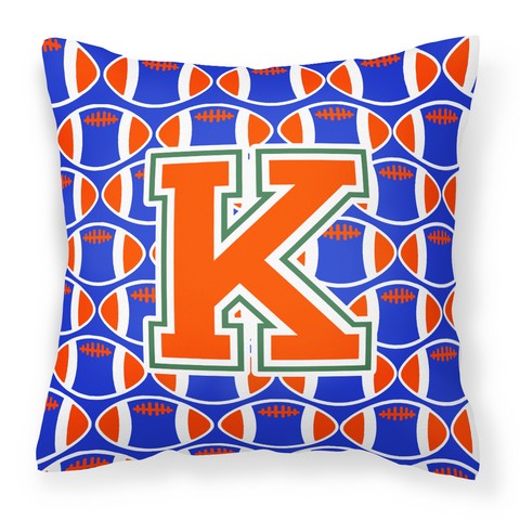 Letter K Football Green - Blue & Orange Fabric Decorative Pillow