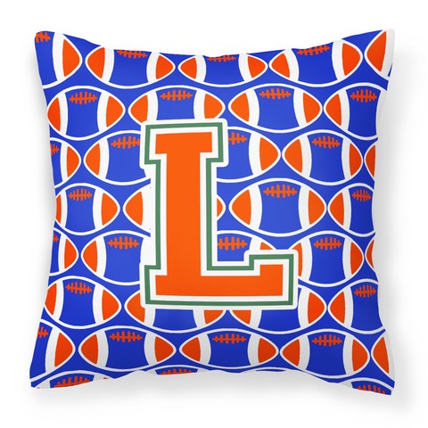 Letter L Football Green - Blue & Orange Fabric Decorative Pillow