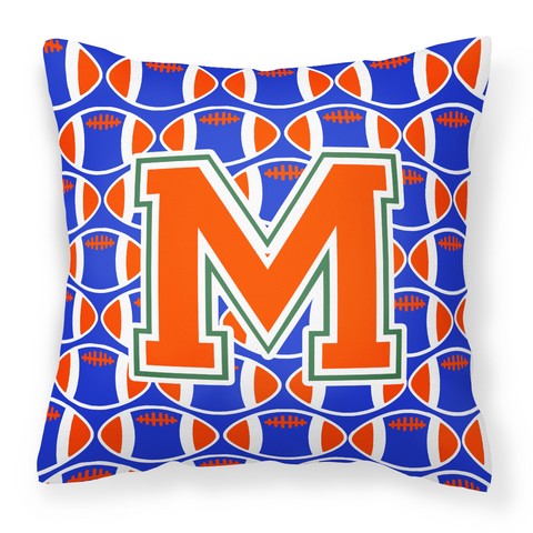 Letter M Football Green - Blue & Orange Fabric Decorative Pillow