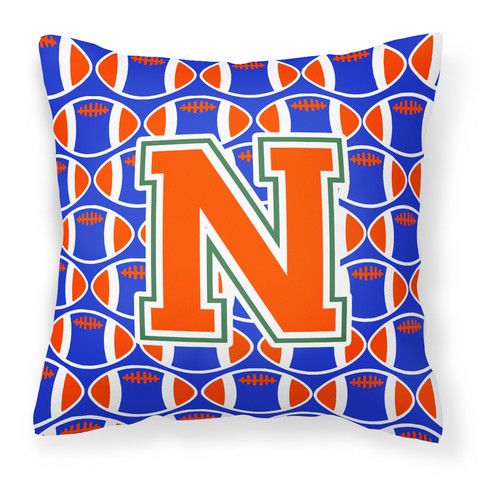 Letter N Football Green - Blue & Orange Fabric Decorative Pillow