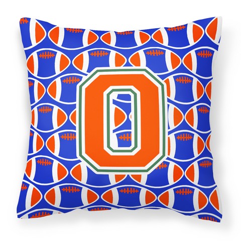 Letter O Football Green - Blue & Orange Fabric Decorative Pillow