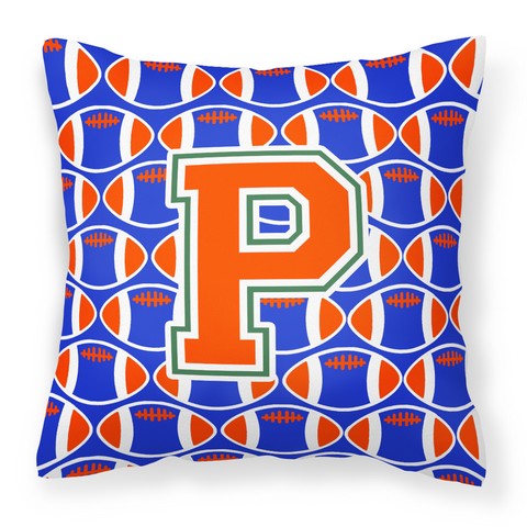 Letter P Football Green - Blue & Orange Fabric Decorative Pillow