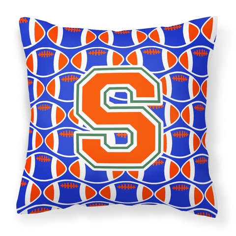 Letter S Football Green - Blue & Orange Fabric Decorative Pillow