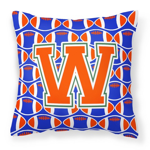 Letter W Football Green - Blue & Orange Fabric Decorative Pillow
