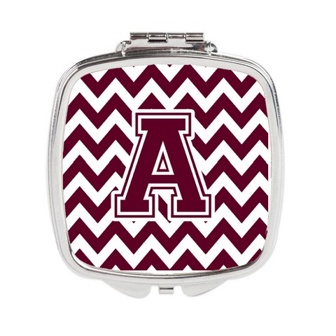 Letter A Chevron Maroon & White Compact Mirror - Maroon & White - 3in. H x 0.3in. W x 2.75in. L
