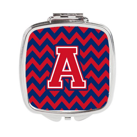 Letter A Chevron Yale Blue & Crimson Compact Mirror