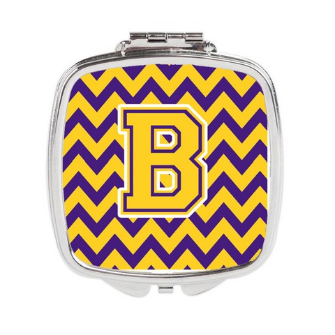 Letter B Chevron Purple & Gold Compact Mirror - 3 x 0.3 x 2.75 in.
