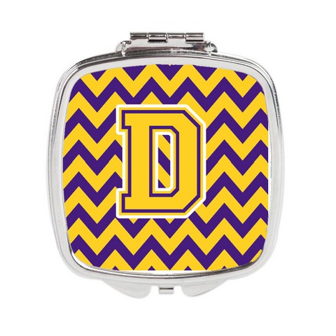 Letter D Chevron Purple & Gold Compact Mirror