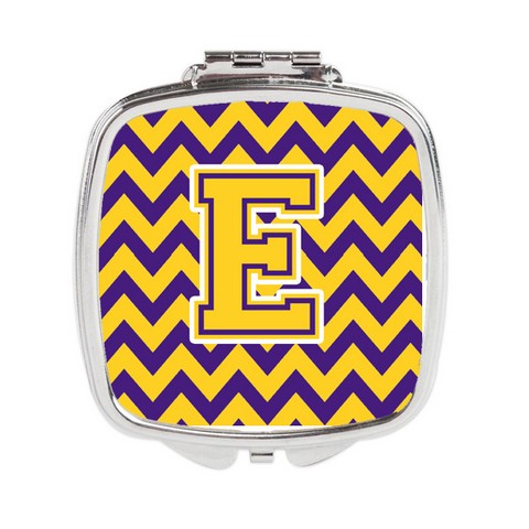 Letter E Chevron Purple & Gold Compact Mirror - 3 x 0.3 x 2.75 in.
