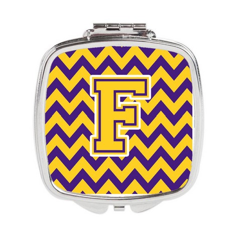 Letter F Chevron Purple & Gold Compact Mirror