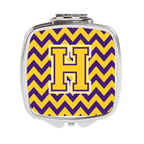 Letter H Chevron Purple & Gold Compact Mirror - 3 x 0.3 x 2.75 in.