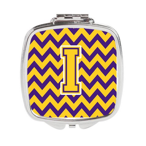 Letter I Chevron Purple & Gold Compact Mirror - 3 x 0.3 x 2.75 in.