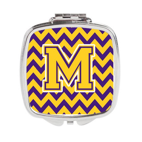 Letter M Chevron Purple & Gold Compact Mirror - 3 x 0.3 x 2.75 in.