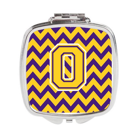 Letter O Chevron Purple & Gold Compact Mirror