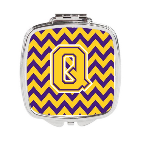 Letter Q Chevron Purple & Gold Compact Mirror - 3 x 0.3 x 2.75 in.