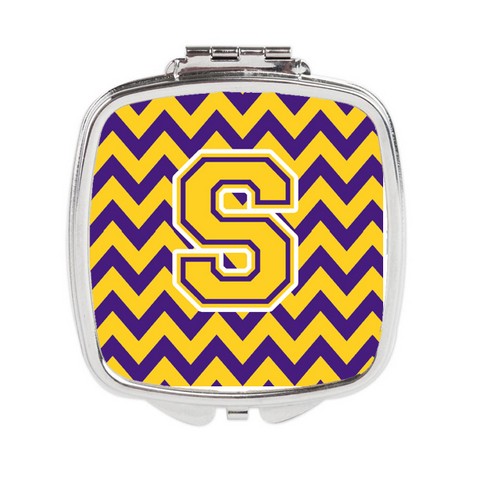 Letter S Chevron Purple & Gold Compact Mirror - 3 x 0.3 x 2.75 in.