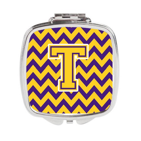 Letter T Chevron Purple & Gold Compact Mirror - 3 x 0.3 x 2.75 in.