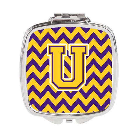 Letter U Chevron Purple & Gold Compact Mirror - 3 x 0.3 x 2.75 in.