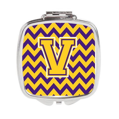 Letter V Chevron Purple & Gold Compact Mirror - 3 x 0.3 x 2.75 in.