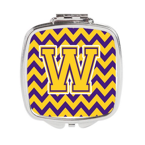 Letter W Chevron Purple & Gold Compact Mirror