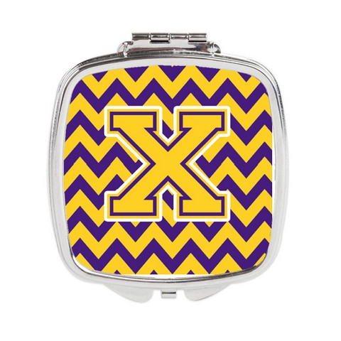 Letter X Chevron Purple & Gold Compact Mirror