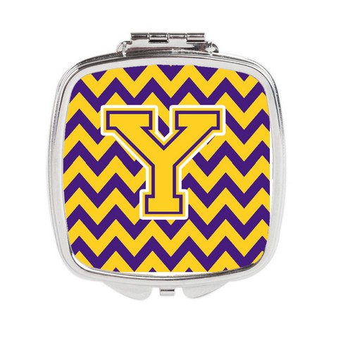 Letter Y Chevron Purple & Gold Compact Mirror - 3 x 0.3 x 2.75 in.