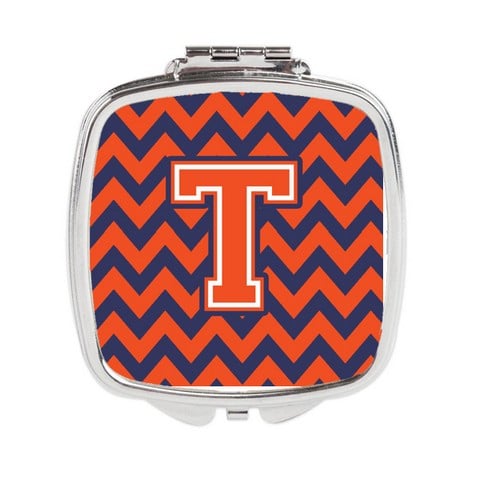 Letter T Chevron Orange & Blue Compact Mirror - 3 x 0.3 x 2.75 in.