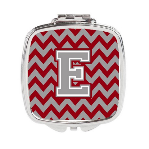 Letter E Chevron Crimson & Grey Compact Mirror - Crimson & Grey